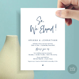 Invitación Fuimos Elopcionados, Azul Marina, Elopement Boda