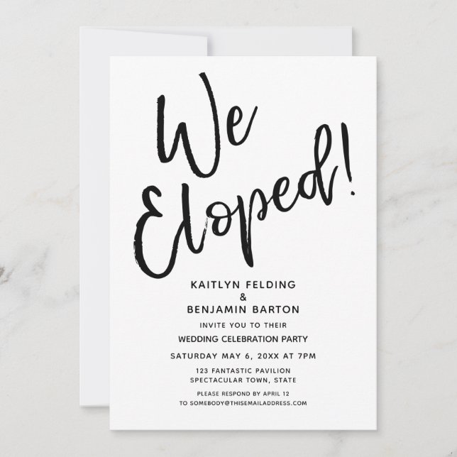 Invitación ¡Fuimos Elopos! Celebración del Boda post-casual m (Anverso)