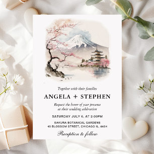 Invitación Fuji japonés acuarela y Boda escénico de la pagoda