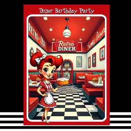 Invitación Fun 1950 Retro Diner Cake Red