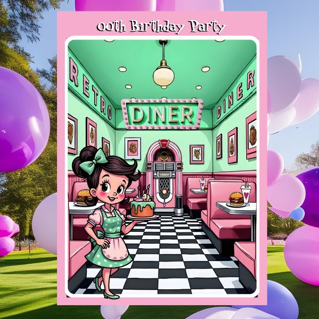 Invitación Fun 1950s Diner Birthday Cake Mint Pink (Subido por el creador)