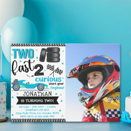 Invitación Fun 2nd Birthday Race Car Driver with Photo