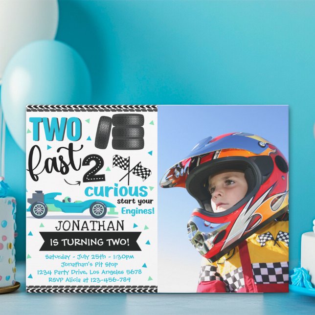 Invitación Fun 2nd Birthday Race Car Driver with Photo (Subido por el creador)