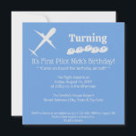 Invitación Fun Airplane Pilot Kids Blue Birday Party<br><div class="desc">La obra de arte incluye una ilustración de un avión junto con campos de plantillas de personalizable para la personalización de la invitación de cumpleaños de un niño - todo presentado en un fondo azul. El diseño permite la personalización del color de fondo, si lo desea. Para solicitudes o preguntas...</div>