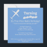 Invitación Fun Airplane Pilot Kids Blue Birday Party<br><div class="desc">La obra de arte incluye una ilustración de un avión junto con campos de plantillas de personalizable para la personalización de la invitación de cumpleaños de un niño - todo presentado en un fondo azul. El diseño permite la personalización del color de fondo, si lo desea. Para solicitudes o preguntas...</div>