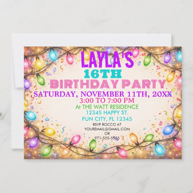 Invitación Fun and Festive String Lights Unisex Birthday  (Anverso)