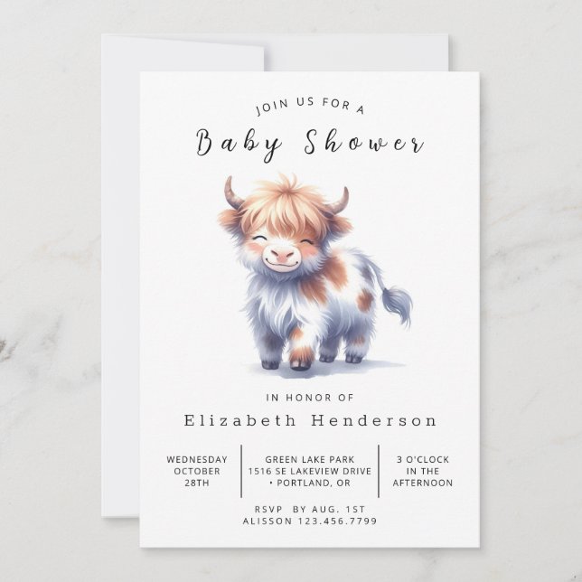 Invitación Fun Animal Simple Cow Baby Shower (Anverso)