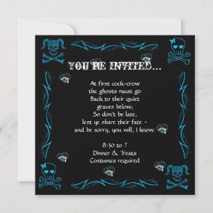 Invitación Fun Aqua Blue Chica Gothic Skulls Halloween Party