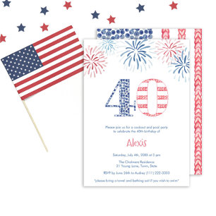 Invitación Fun azul blanco rojo patriótico 40 Fiesta de cumpl