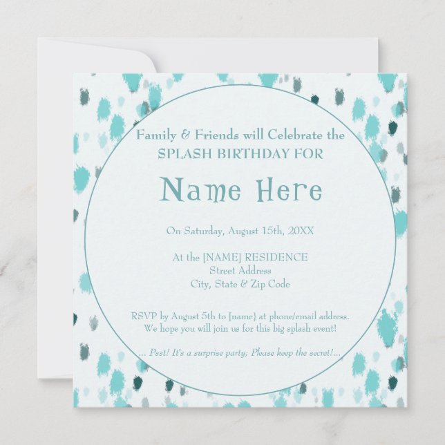 Invitación Fun azul y gris personalizado Gran Splash Cumpleañ (Anverso)