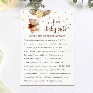 Invitación Fun Baby Facts Game Baby Shower Teddy Bear Card