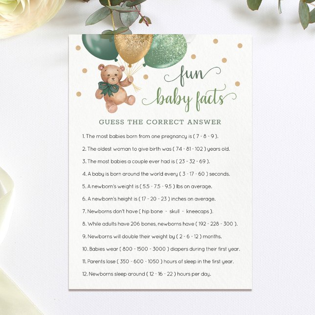 Invitación Fun Baby Facts Game Baby Shower Teddy Bear Card (Subido por el creador)