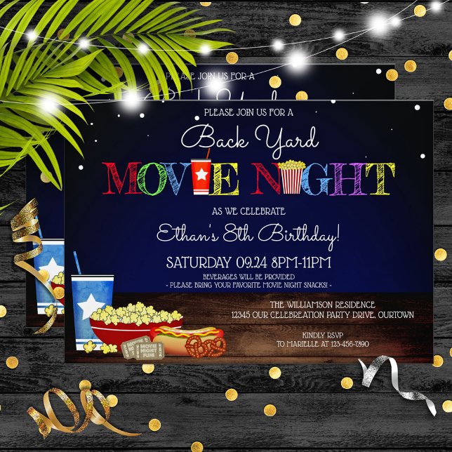 Invitación Fun Backyard Movie Night Birday Party (Subido por el creador)
