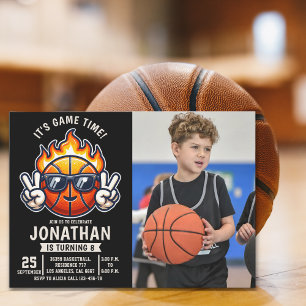 Invitación Fun Basketball Birthday boy with photo