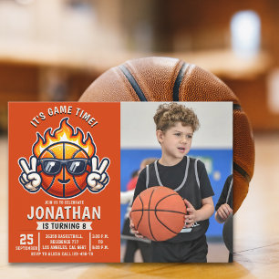 Invitación Fun Basketball Birthday boy with photo