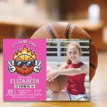 Invitación Fun Basketball Birthday Girl with photo<br><div class="desc">Celebrate your little basketball player with our fun basketball-themed birthday party design. It features a basketball wearing glasses and flames, along with the phrase "IT'S GAME TIME!" The design features sporty typography and can be filled out with your celebration details. Don't hesitate; get this cute design for a basketball-themed birthday...</div>