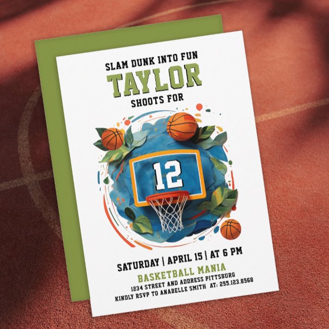 Invitación Fun Basketball Hoop Green Blue Kids Birday Fiesta (Subido por el creador)