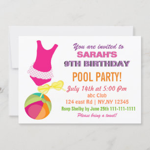 Invitación Fun Beach Ball flipflop chicas Fiesta de piscina i
