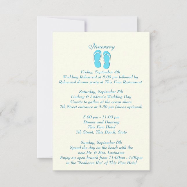 Invitación Fun Beach Flip Flops Azul Boda Intinerar (Anverso)