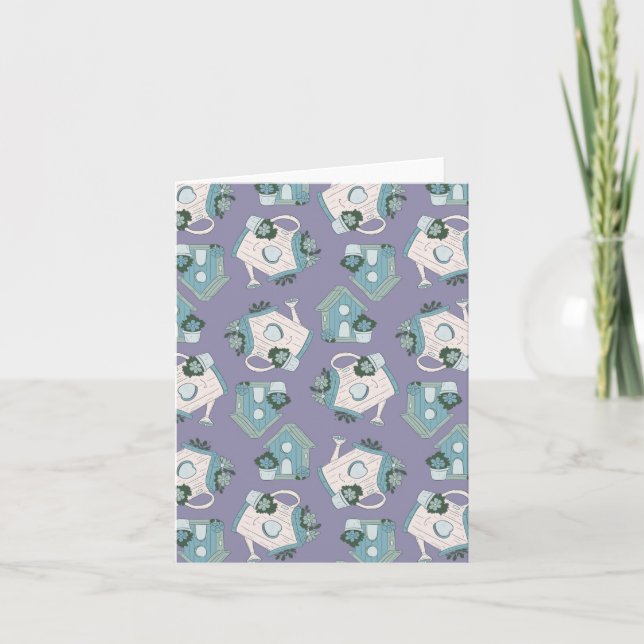 Invitación Fun Birdhouse Design Purple Blue White (Anverso)