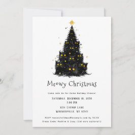 Invitación Fun Black Cat Meowy Christmas Tree