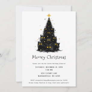 Invitación Fun Black Cat Meowy Christmas Tree