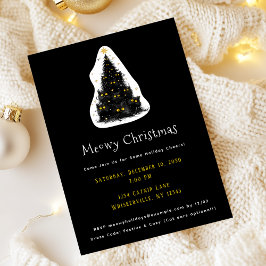 Invitación Fun Black Cat Meowy Christmas Tree