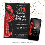 Invitación Fun Black Red 50 Birthday Crawfish Hervir<br><div class="desc">Invitación a hervir langostinos de color rojo oscuro 50. Con un audaz fondo negro, vibrantes acentos rojos prepararon el escenario para una celebración de verano llena de sabor y diversión. Esta invitación capta la esencia de una animada ebullición de langosta, con ilustraciones juguetones de langosta y un toque de encanto...</div>