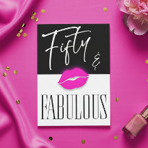 Fun Black White Fifty Fabulous Pink Lips Birthday