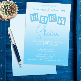 Invitación Fun Blue Ombre BABY Boy Blocks Shower Invitation