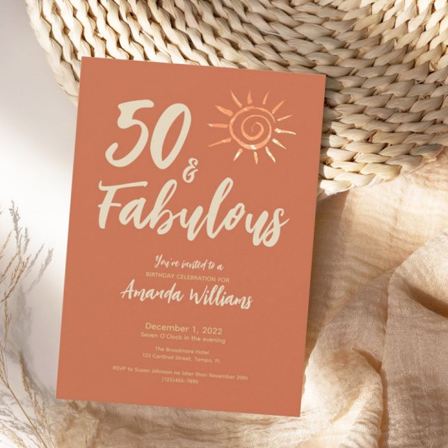 Invitación Fun Boho 50 y fabuloso cumpleaños de Terracotta (Subido por el creador)