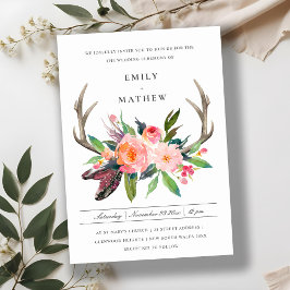 INVITACIÓN FUN BOHO WHITE RUBOR ANTLER FLORAL COUNTRING