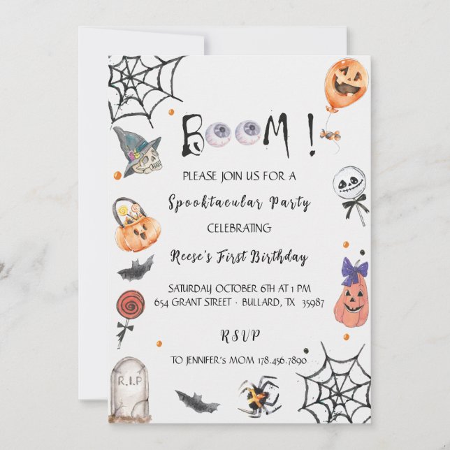 Invitación Fun Boo! Spooktacular Halloween birthday party (Anverso)
