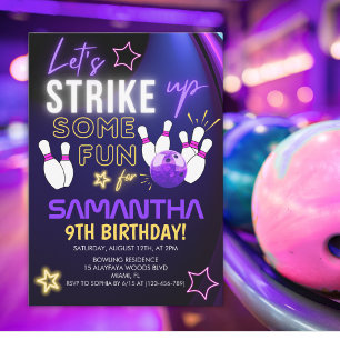 Invitación Fun Bowling party Design for Girls