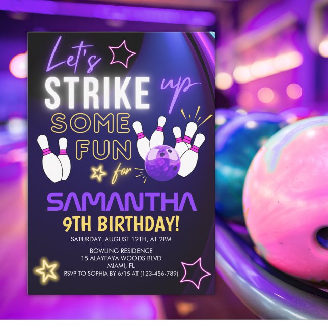 Invitación Fun Bowling party Design for Girls (Subido por el creador)