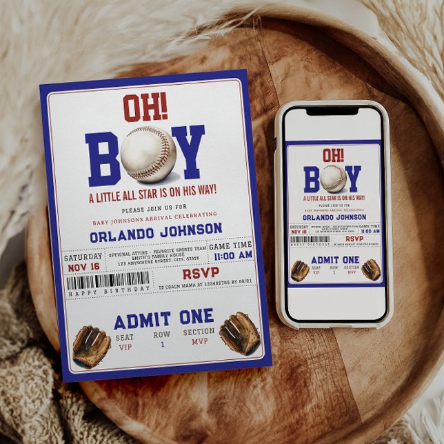 Invitación Fun Boy Baseball Baby Shower | Custom Sports Party (Subido por el creador)