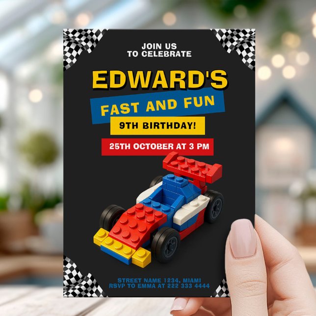 Invitación Fun Brick Racer Birthday Party (Subido por el creador)