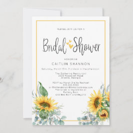 Invitación Fun Bridal Shower Sunflower con corazones amarillo