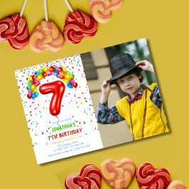 Invitación Fun Bright Confetti Balloons Foto 7 cumpleaños
