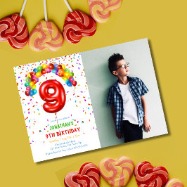 Invitación Fun Bright Confetti Balloons Foto 9 cumpleaños