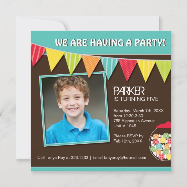 Invitación Fun caprichosa fiesta de cumpleaños (Anverso)