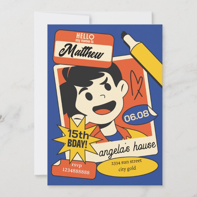 Invitación Fun Cartoon Birthday Invitation – Colorful Kids  (Anverso)