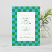 Fun Checkerboard Blue Green Geometric Birday