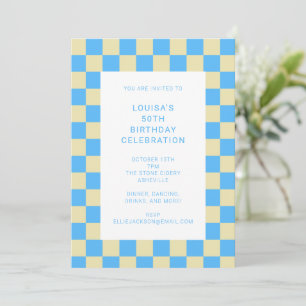 Invitación Fun Checkerboard Light Blue Geometric Birday