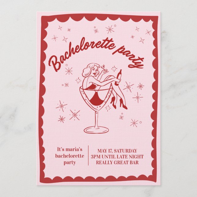 Invitación Fun & Chic Bachelorette Party Invitation for Girls (Anverso)