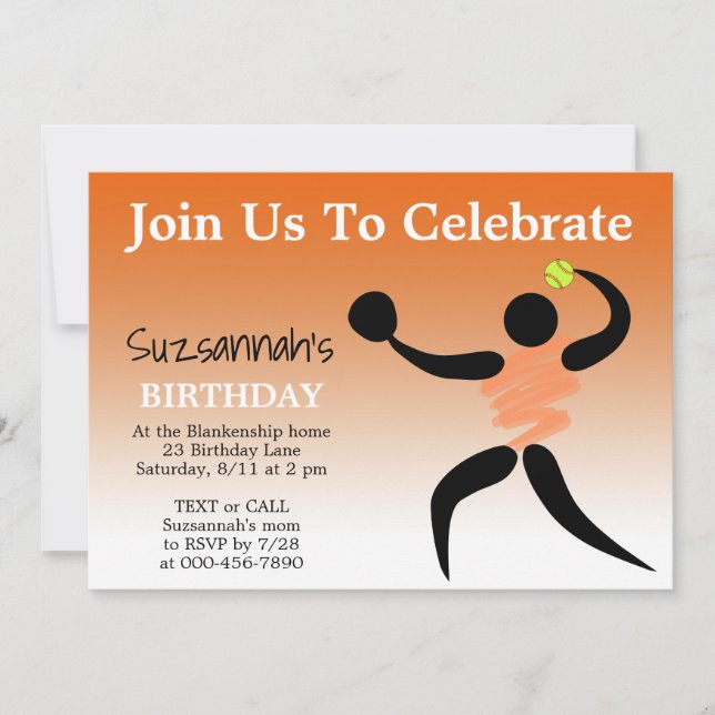 Invitación Fun Chicas Personalizado de Softball Partido del C (Anverso)