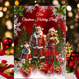 Invitación Fun Christmas Holiday Party Red Couple Dog