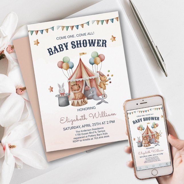 Invitación Fun Circus Animal Boy Baby Shower (Fun Circus Animal Baby Shower Invite)