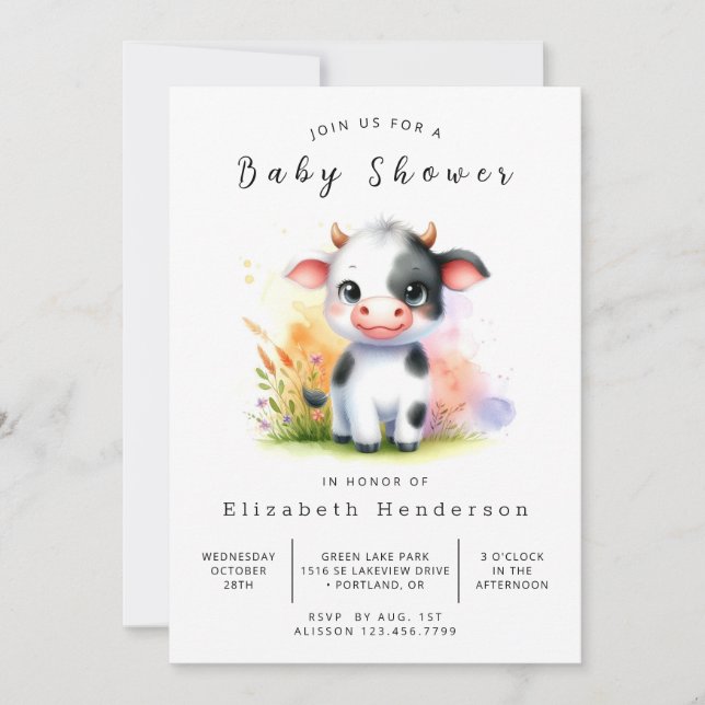 Invitación Fun Classic Cow Baby Shower (Anverso)