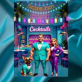 Invitación Fun Cocktail Bar Birthday Party Couple Bulldog